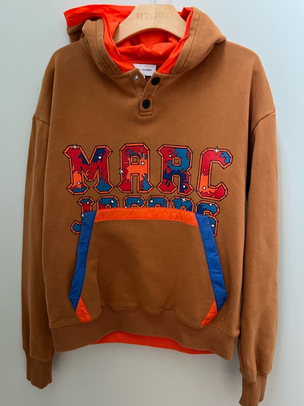 Marc Jacobs Brown Hooded Sweatshirt with Orange Lining & Blue Trim